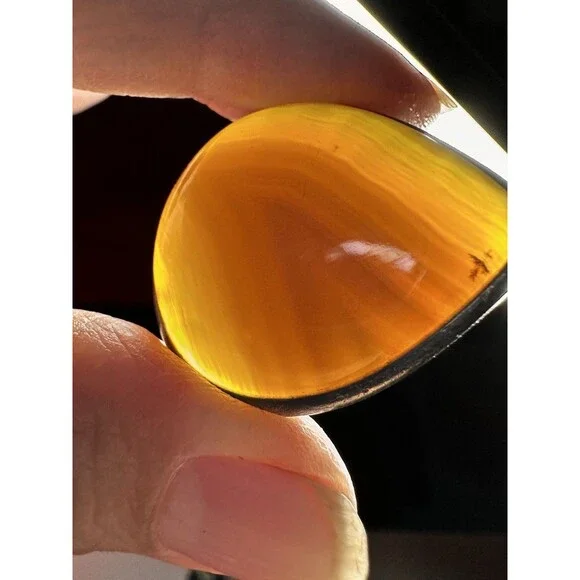 Natural Dendritic Agate Sterling Silver Pendant Orange Tearshape Unique Artisan - Picture 3 of 6